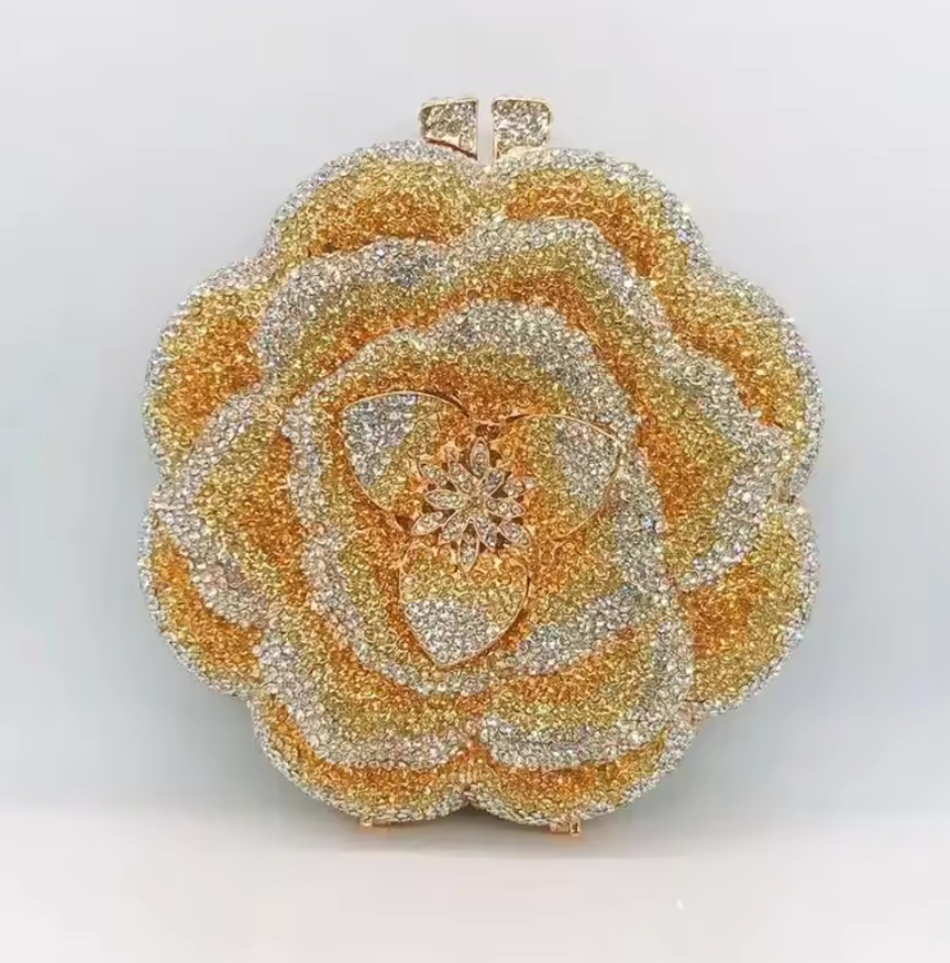 Rhinestone Crystal Rose Clutch