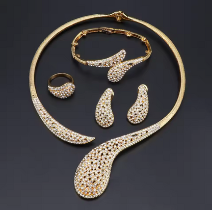 4Pcs Plated Gold/Silver Water Drop Design Wedding Jewellery Set