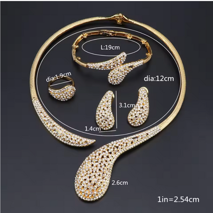 4Pcs Plated Gold/Silver Water Drop Design Wedding Jewellery Set