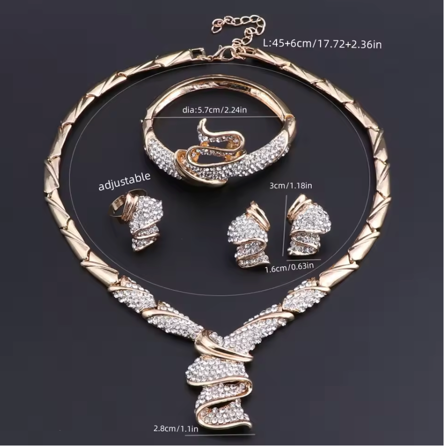 4Pcs Plated Silver Geometric Design Wedding Jewellery Set