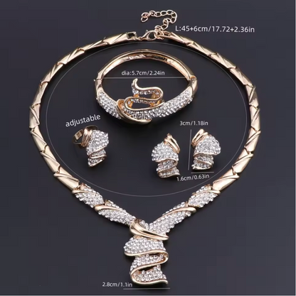 4Pcs Plated Silver Geometric Design Wedding Jewellery Set