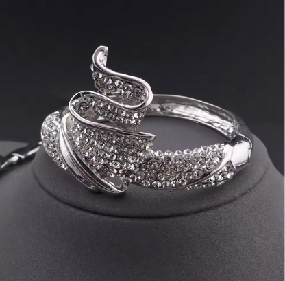 4Pcs Plated Silver Geometric Design Wedding Jewellery Set