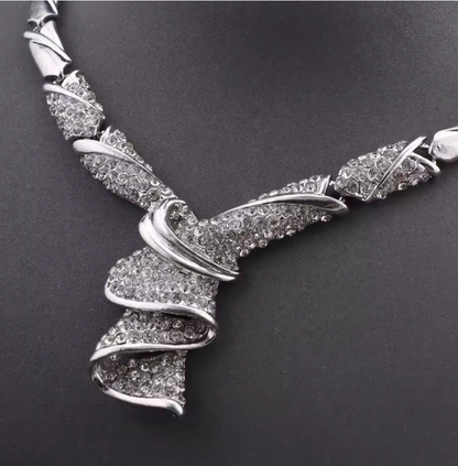 4Pcs Plated Silver Geometric Design Wedding Jewellery Set