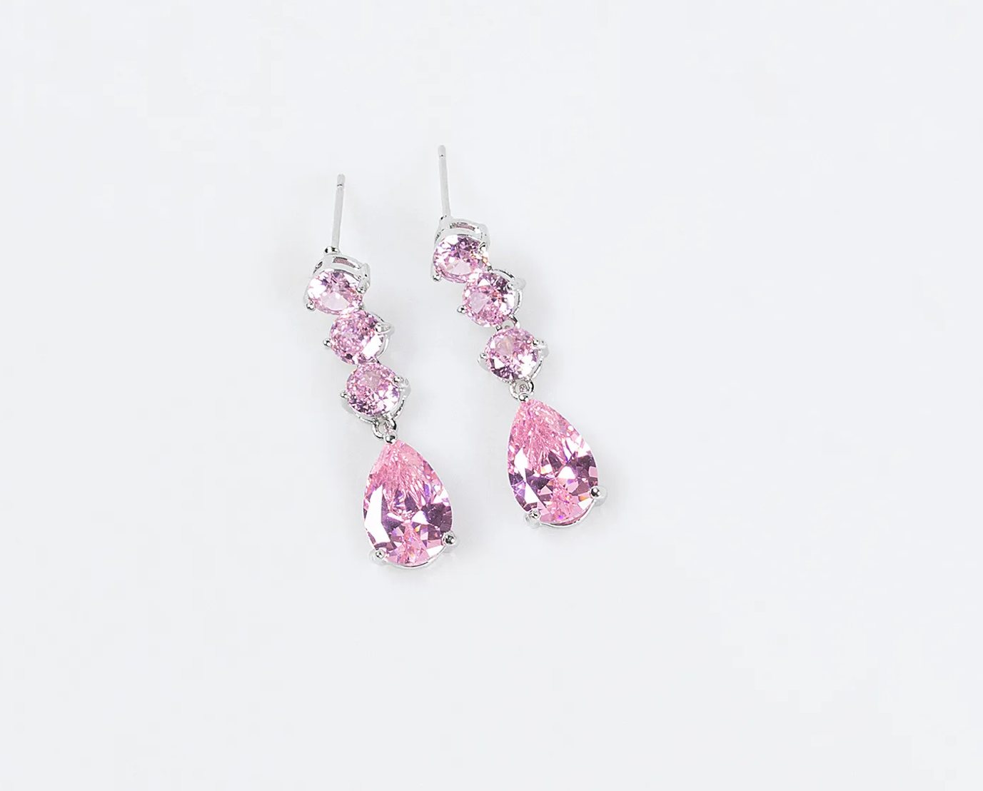 2Pcs Pink Cubic Zirconia Water-drop Jewellery Set
