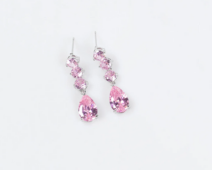2Pcs Pink Cubic Zirconia Water-drop Jewellery Set