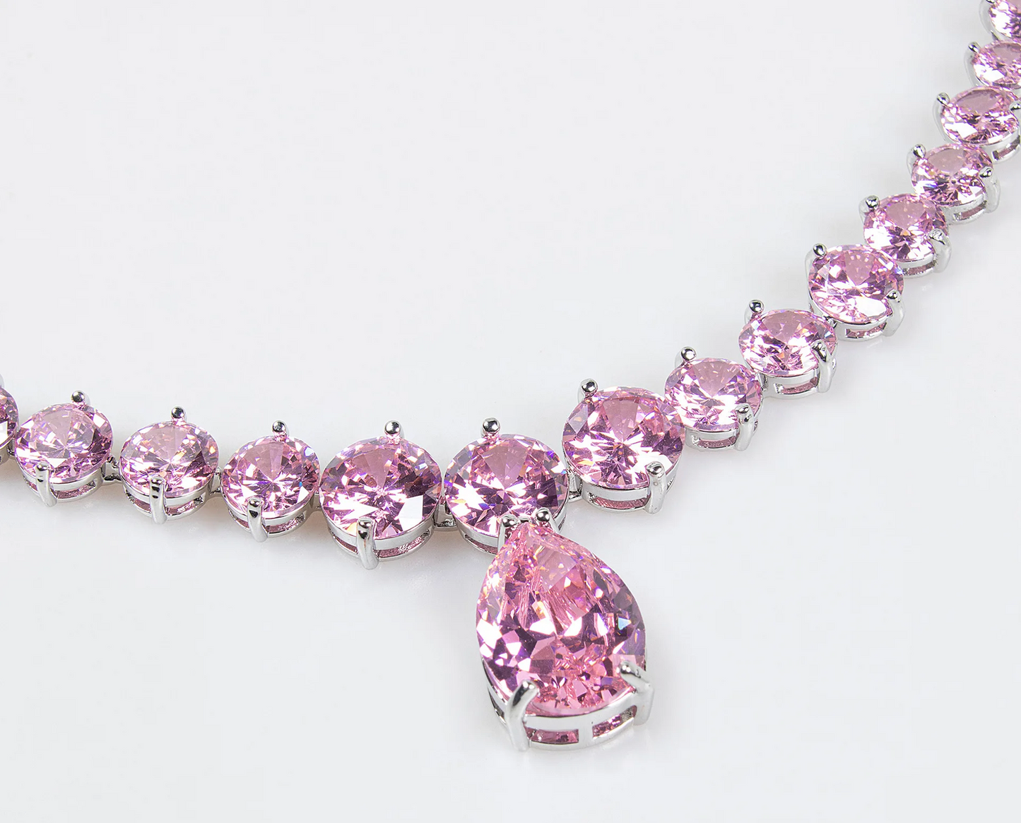 2Pcs Pink Cubic Zirconia Water-drop Jewellery Set
