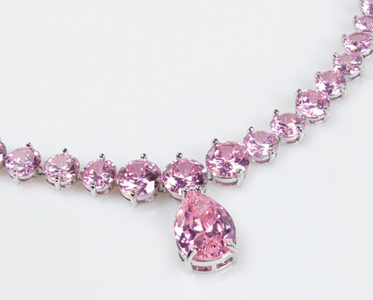 2Pcs Pink Cubic Zirconia Water-drop Jewellery Set