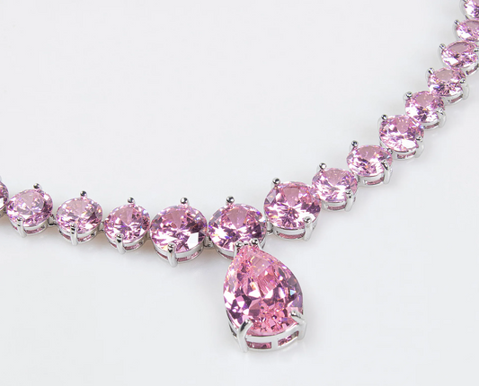 2Pcs Pink Cubic Zirconia Water-drop Jewellery Set