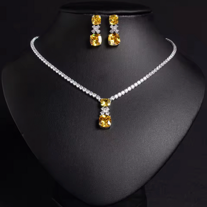 2Pcs Cubic Zirconia Jewellery Set - Yellow and Pink
