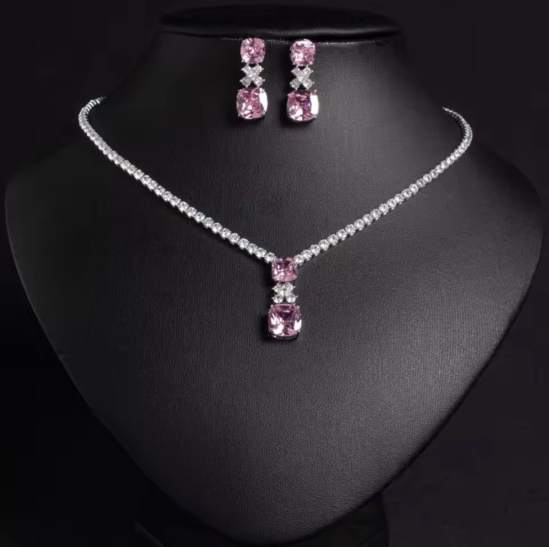 2Pcs Cubic Zirconia Jewellery Set - Yellow and Pink