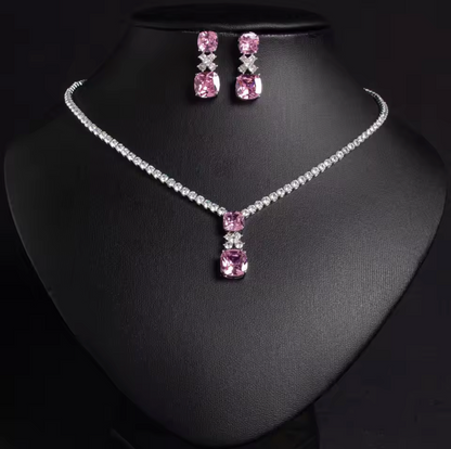 2Pcs Cubic Zirconia Jewellery Set - Yellow and Pink