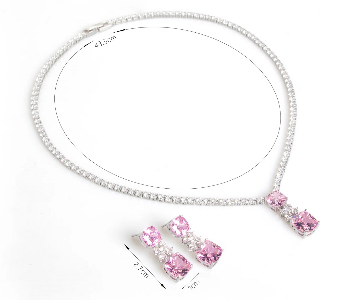 2Pcs Cubic Zirconia Jewellery Set - Yellow and Pink
