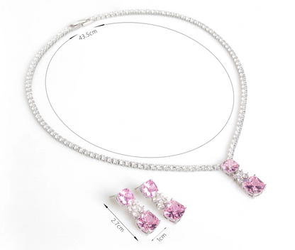 2Pcs Cubic Zirconia Jewellery Set - Yellow and Pink