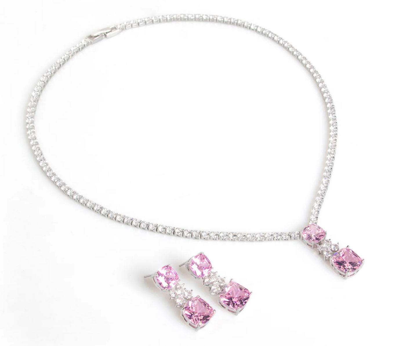 2Pcs Cubic Zirconia Jewellery Set - Yellow and Pink