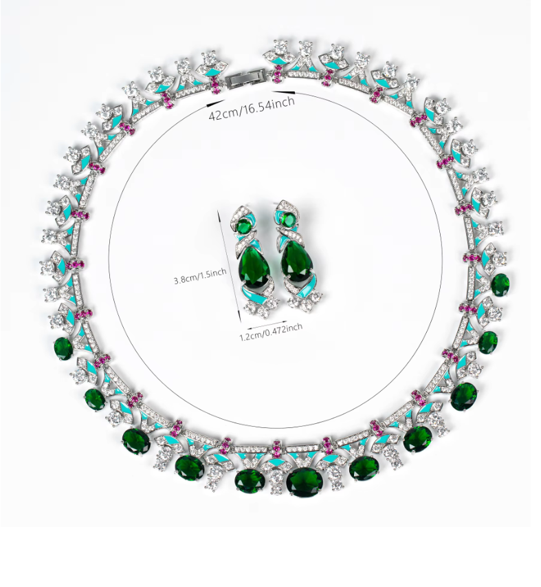 2Pcs Cubic Zirconia Platinum Plated Jewellery Set - Multicoloured