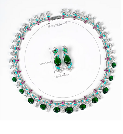 2Pcs Cubic Zirconia Platinum Plated Jewellery Set - Multicoloured