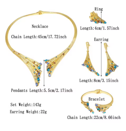 4Pcs Plated Gold/Silver Blue Stone Wedding Jewellery Set