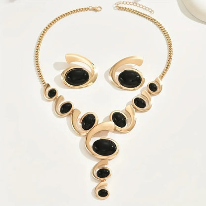 2Pcs Black and Gold Elegant Jewelry Set