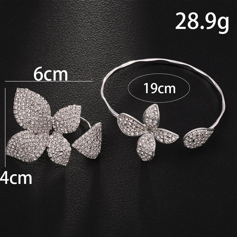 Floral Rhinestone Bracelet and Rings 