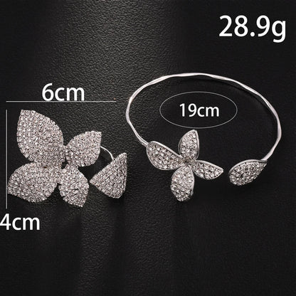 Floral Rhinestone Bracelet and Rings 