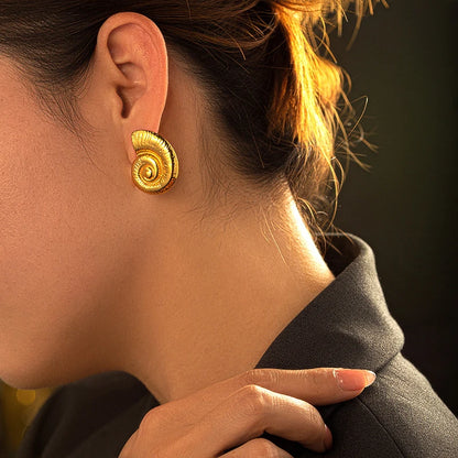 Stainless Steel Gold Plated Beach Shell Earrings 