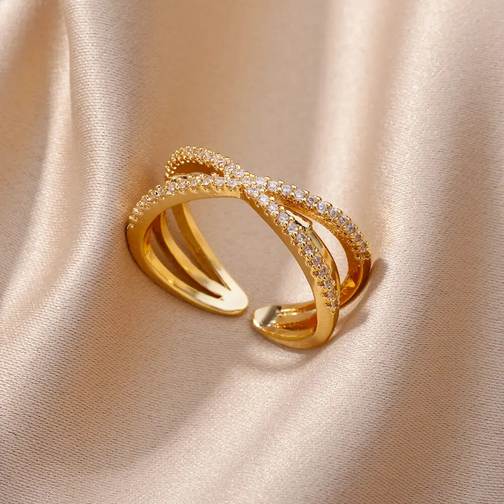 White Zircon Geometric Rings