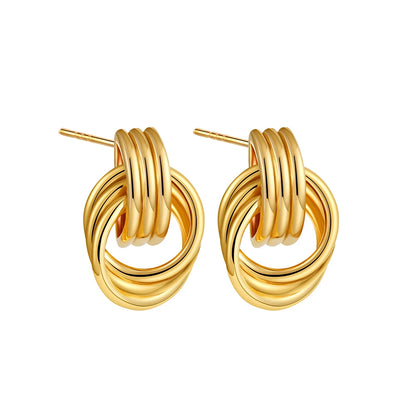 Vintage Texture Gold Plated Stainless Steel Earrings for Women Geometric Circle Twist Statement Earring Fashion Jewelry Bijoux