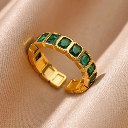 Stainless Steel Green Zircon Rings