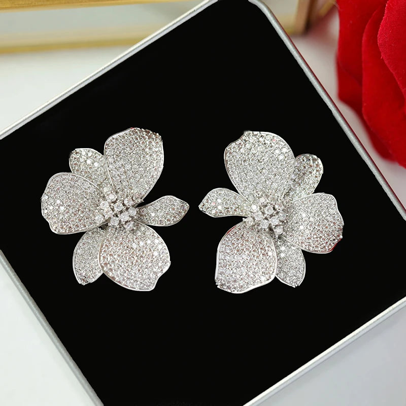 Floral Cubic Zirconia Stud Earrings 