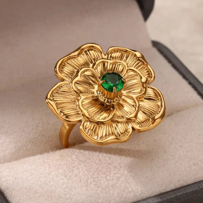 Stainless Steel Green Zircon Rings
