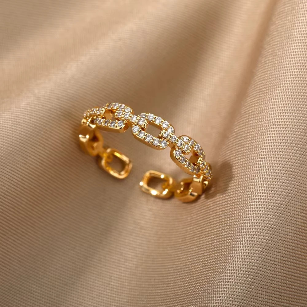 White Zircon Geometric Rings
