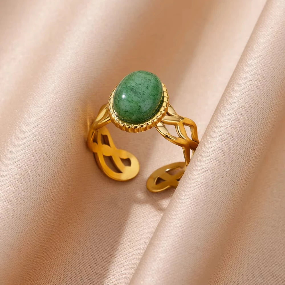 Stainless Steel Green Zircon Rings