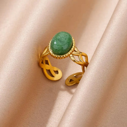 Stainless Steel Green Zircon Rings