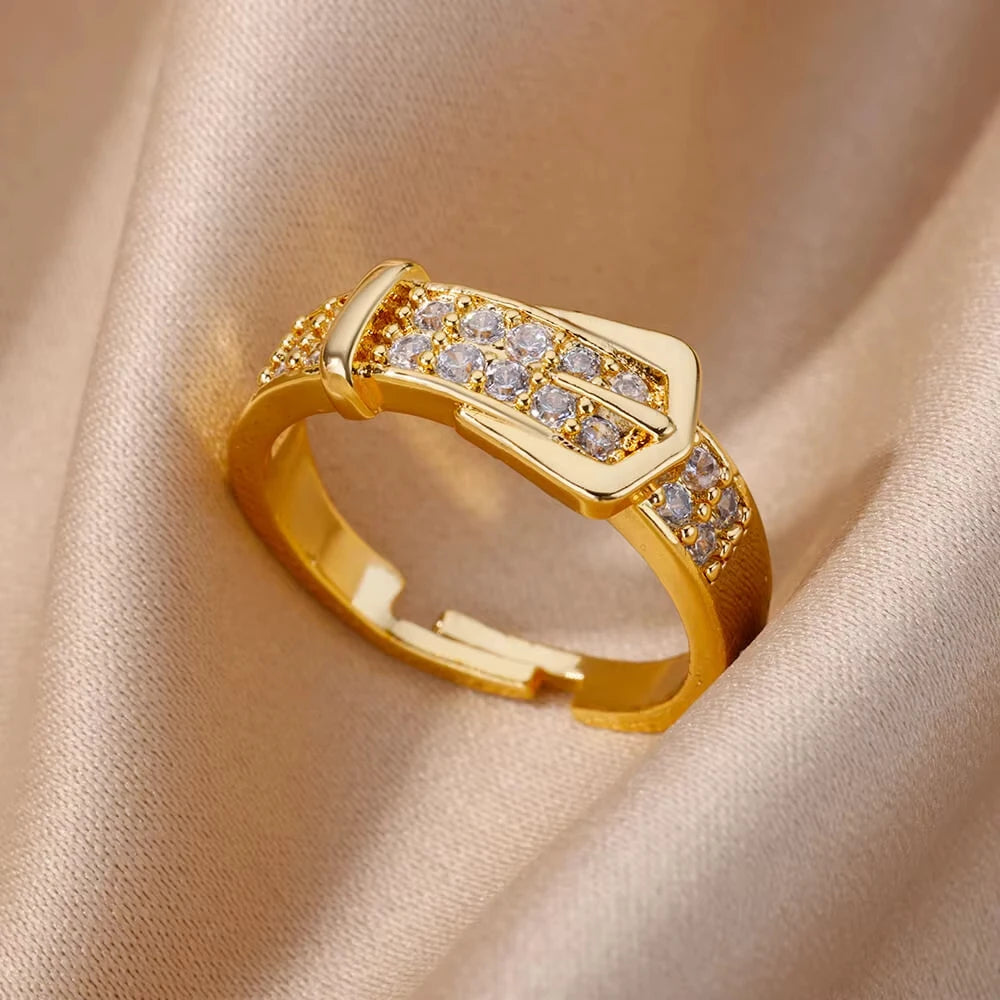 White Zircon Geometric Rings