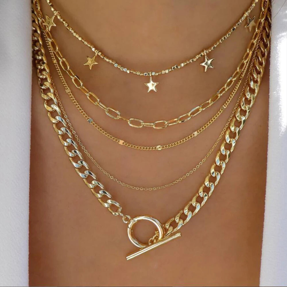 Boho Multi-Layer Crystal Pendant Necklace Sets