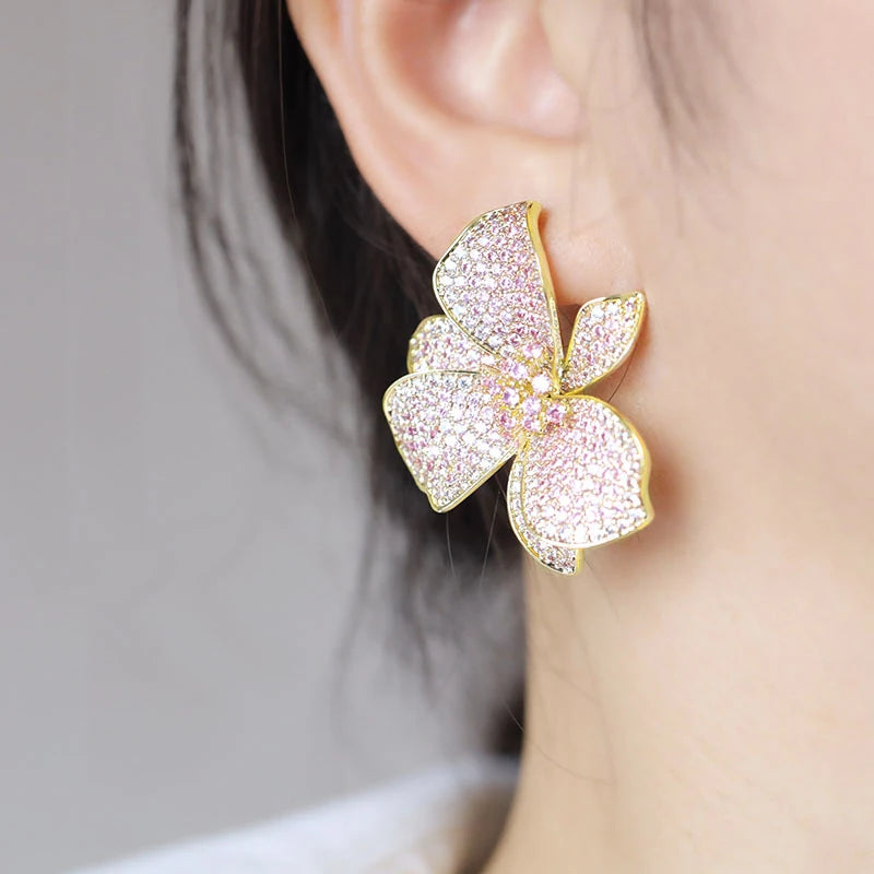 Floral Cubic Zirconia Stud Earrings 
