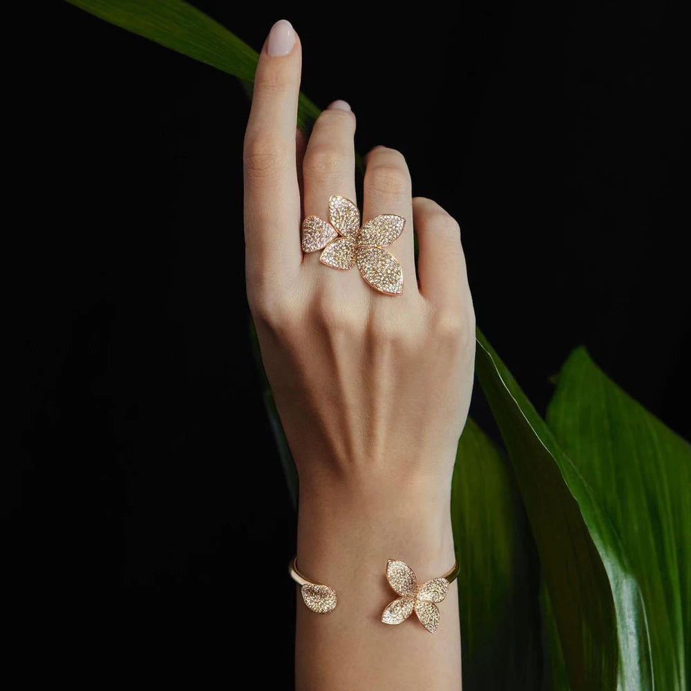 Floral Rhinestone Bracelet and Rings 