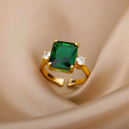Stainless Steel Green Zircon Rings