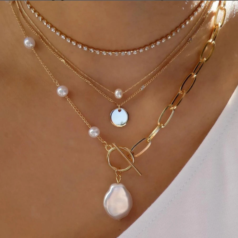 Boho Multi-Layer Crystal Pendant Necklace Sets