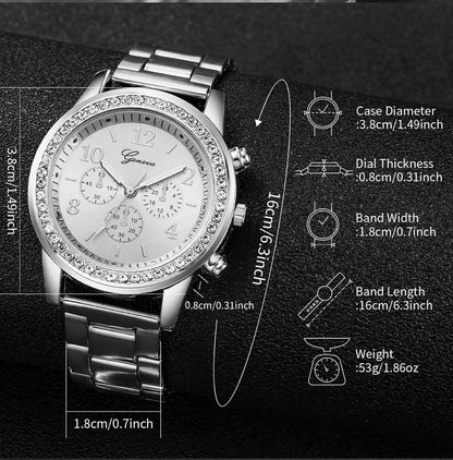 4Pcs/Set Quartz Watch and Bracelets with Rhinestones