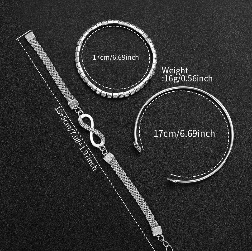 4Pcs/Set Quartz Watch and Bracelets with Rhinestones
