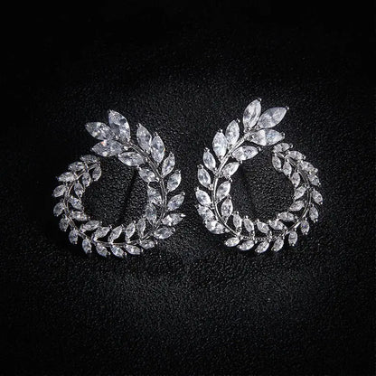 Trendy Leaf Charm Cubic Zirconia Bracelet & Bangles for Bride Bracelets Jewelry Sliver Color Clear CZ Crystal Bangles for Women