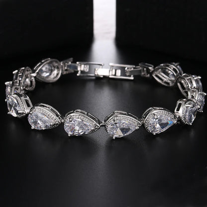 Trendy Leaf Charm Cubic Zirconia Bracelet & Bangles for Bride Bracelets Jewelry Sliver Color Clear CZ Crystal Bangles for Women