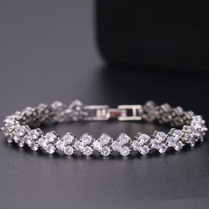 Trendy Leaf Charm Cubic Zirconia Bracelet & Bangles for Bride Bracelets Jewelry Sliver Color Clear CZ Crystal Bangles for Women