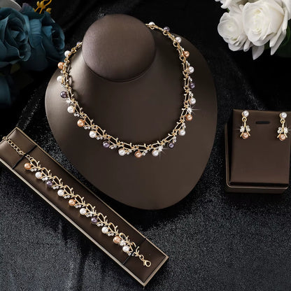 4Pcs Pearl Rhinestone Jewellery Set