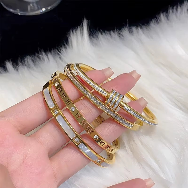 Gold Plated Hinge Bracelets with Zircon