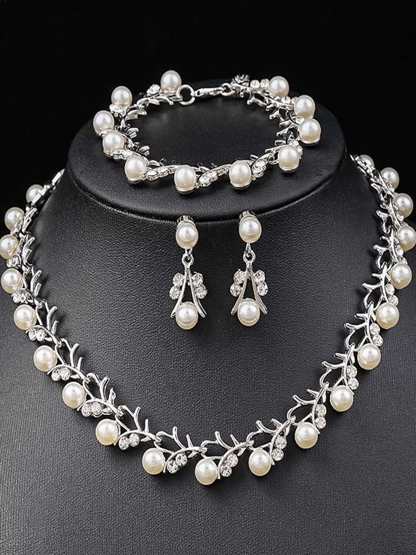 4Pcs Pearl Rhinestone Jewellery Set