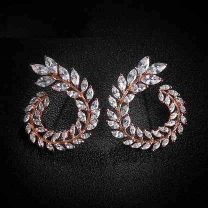 Trendy Leaf Charm Cubic Zirconia Bracelet & Bangles for Bride Bracelets Jewelry Sliver Color Clear CZ Crystal Bangles for Women