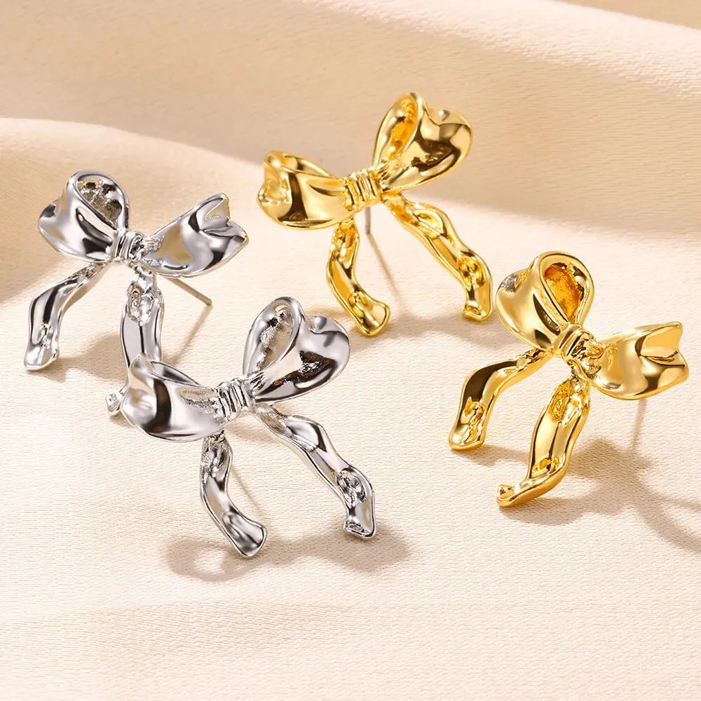 Bowknot Stainless Steel Gold & Silver Earrings