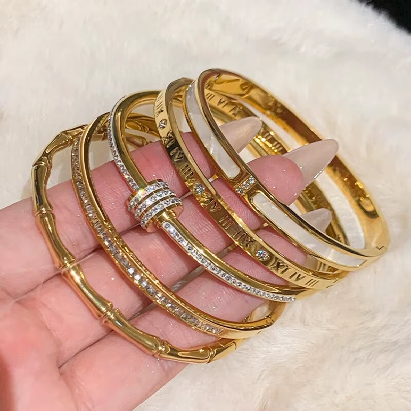 Gold Plated Hinge Bracelets with Zircon